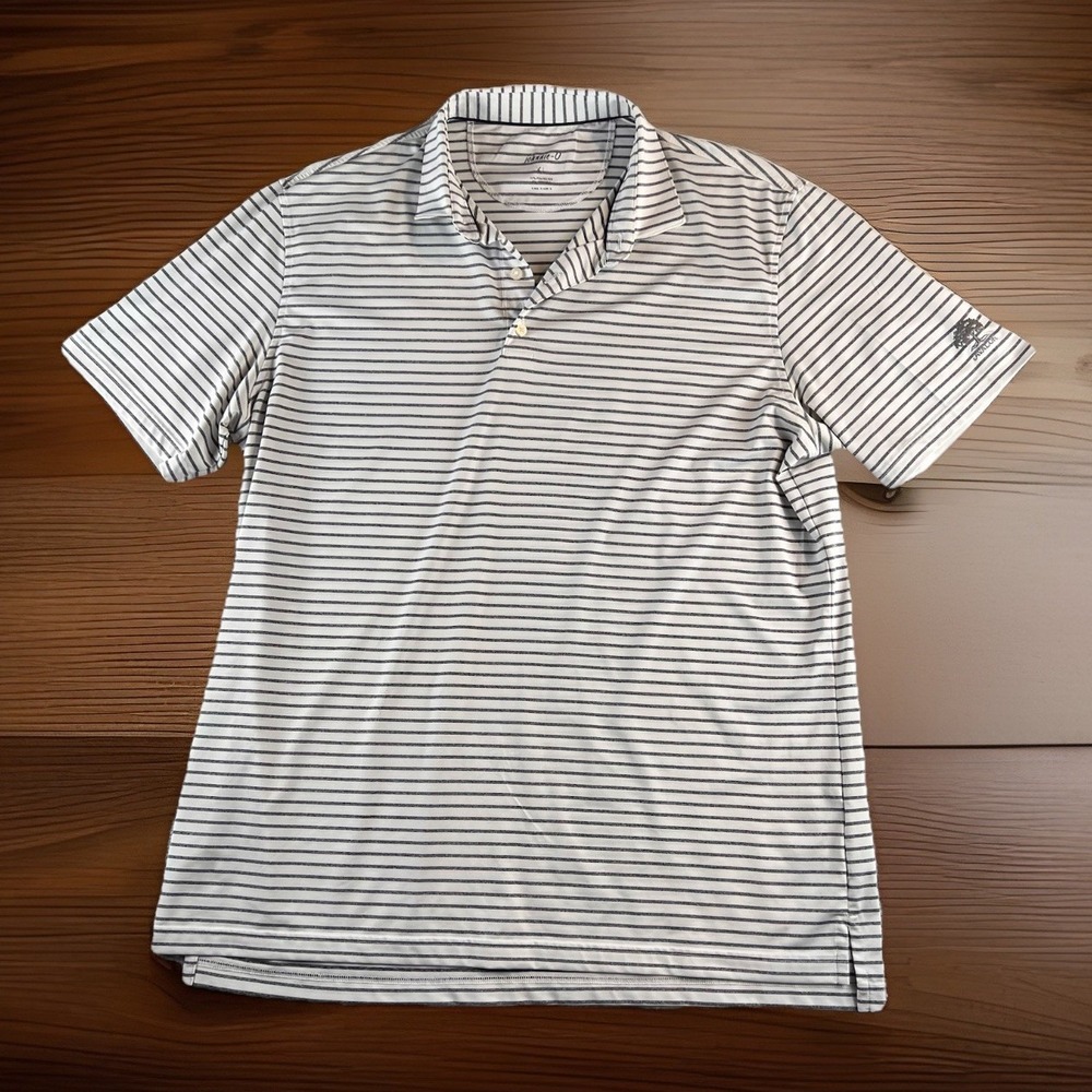 Johnnie O Prep Formance Golf Polo Mens XL White Gray Custome Logo Preppy READ